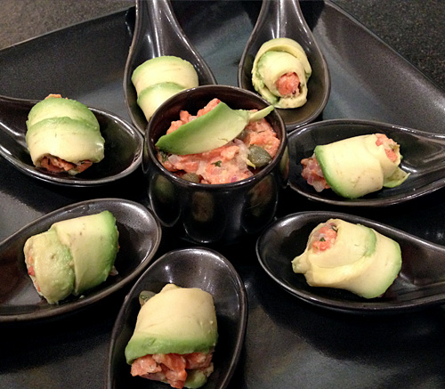 Avocado and Salmon Tartare Sushi Rolls