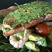 Grilled Salmon with Avocado and Watercress Butter