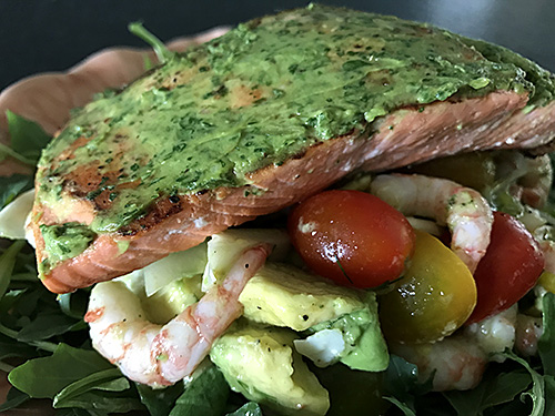 Grilled Salmon with Avocado and Watercress Butter